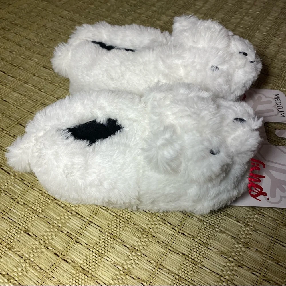 Faux Fur Polar Bear Kids’ Slippers, Size 9-10